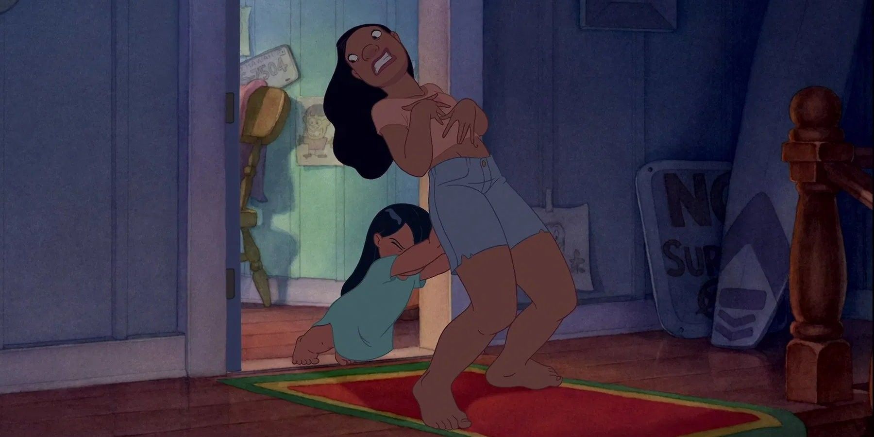 Lilo pushing Nani out of her room in Lilo and Stitch