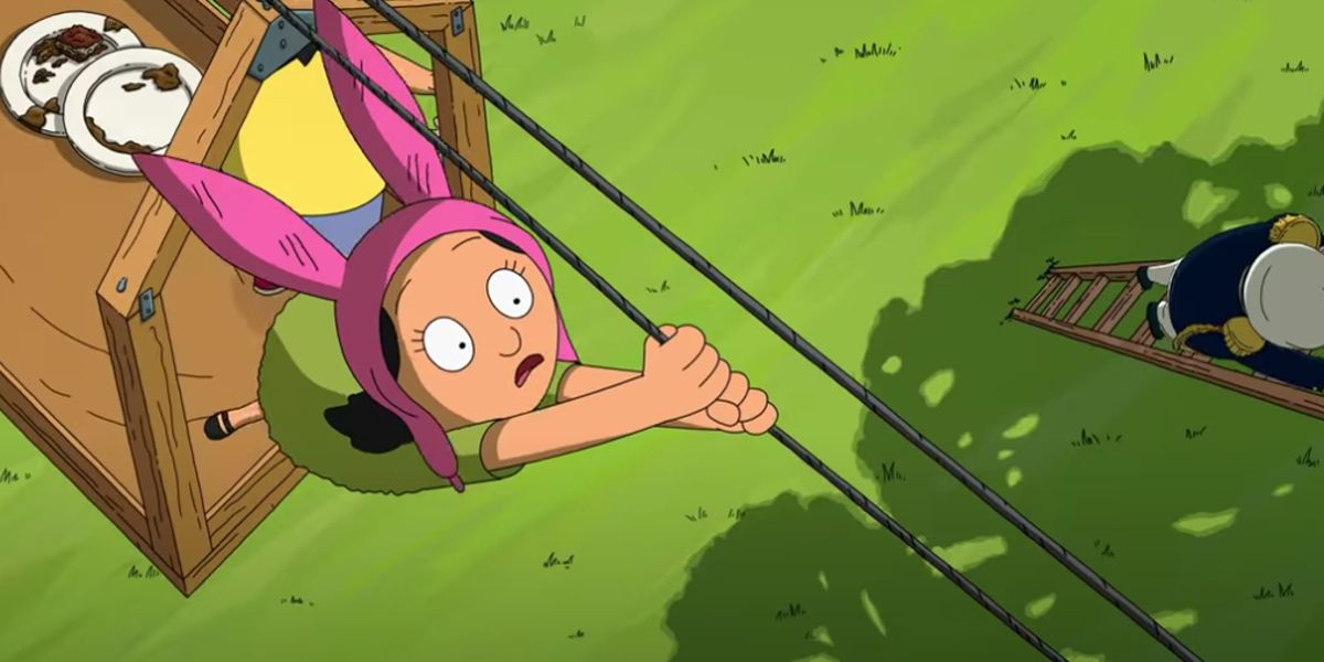 Louise Belcher hanging onto a rope in The Bob's Burgers Movie