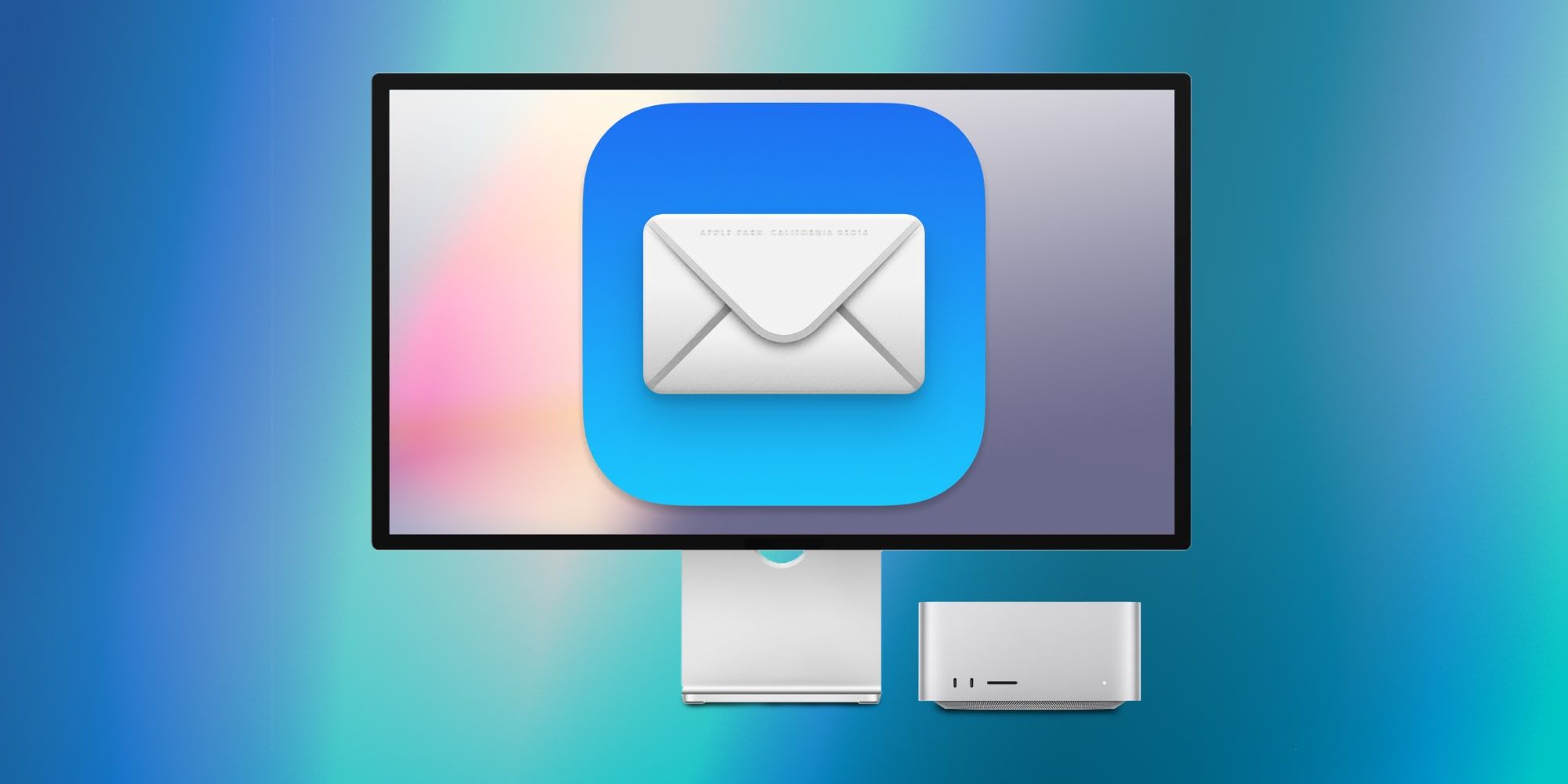 Mac Studio Apple Studio Display Mail App Logo na tela