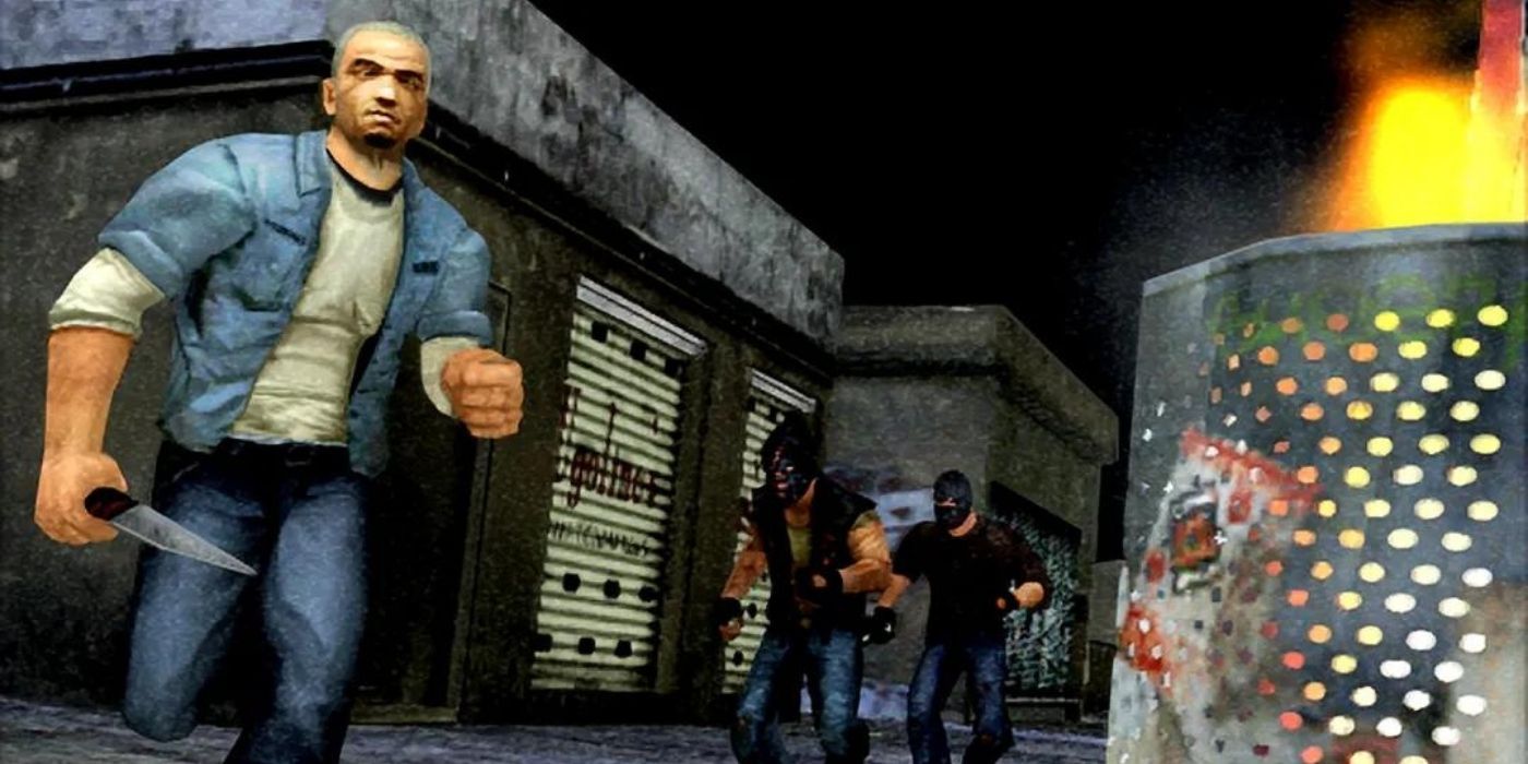 A group of thugs running in the 2003 game Manhunt.