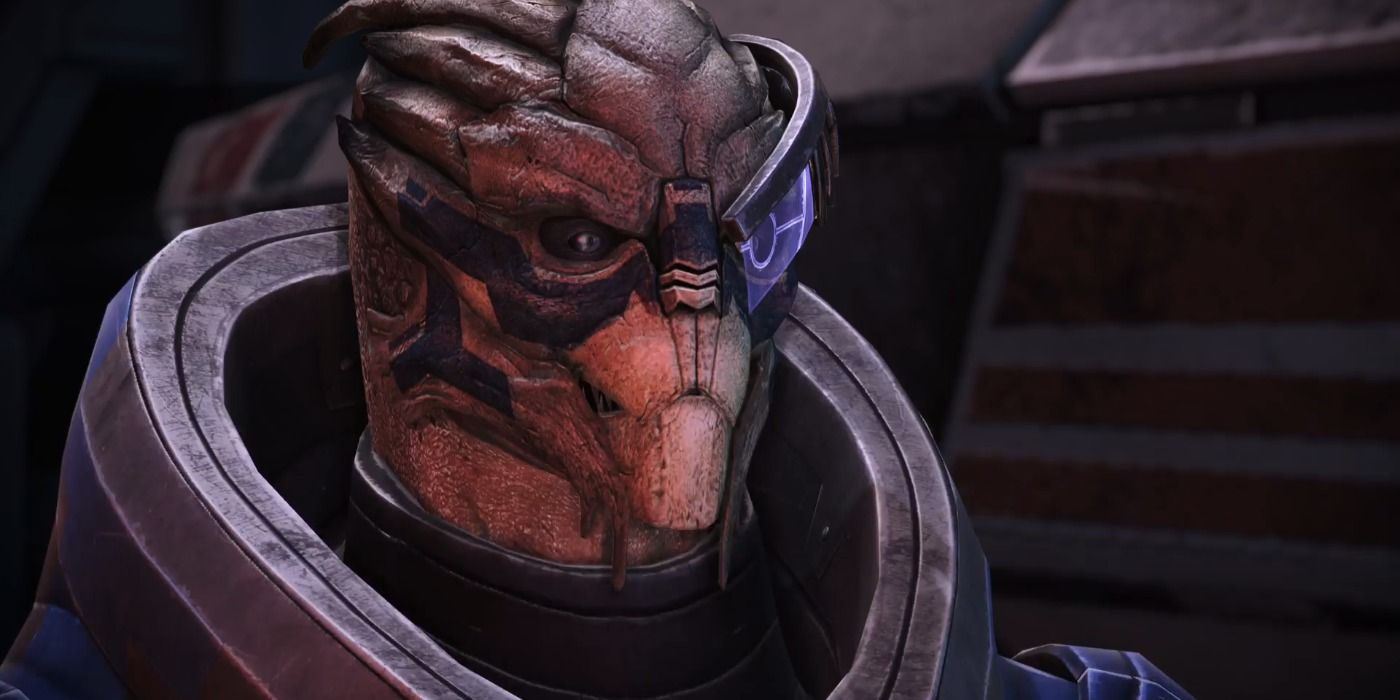 Garrus wearing his armor and visor in Mass Effect