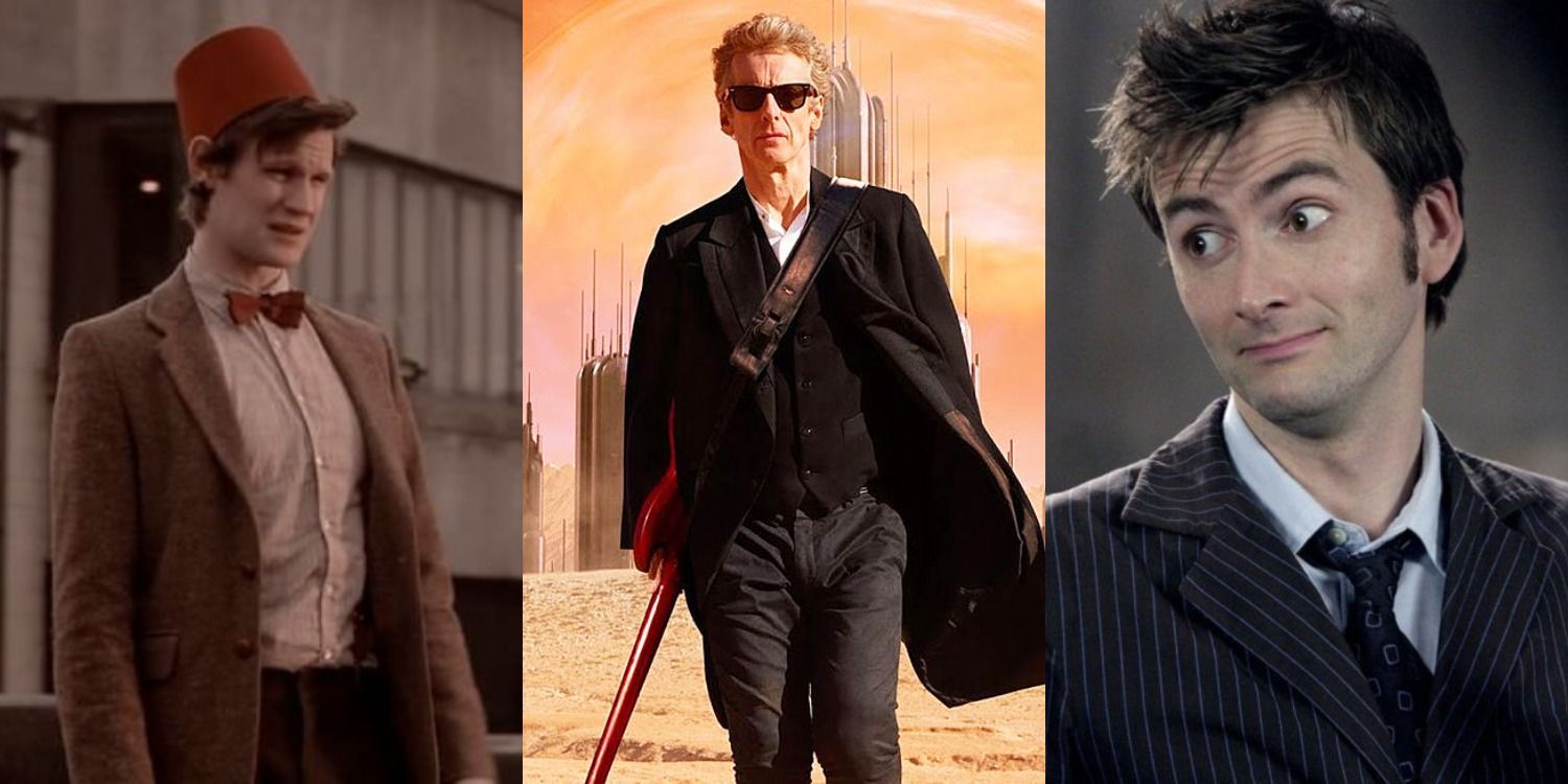 Matt Smith, Peter Capaldi and David Tennant as the Eleventh, Twelfth and Tenth Doctors in Doctor Who