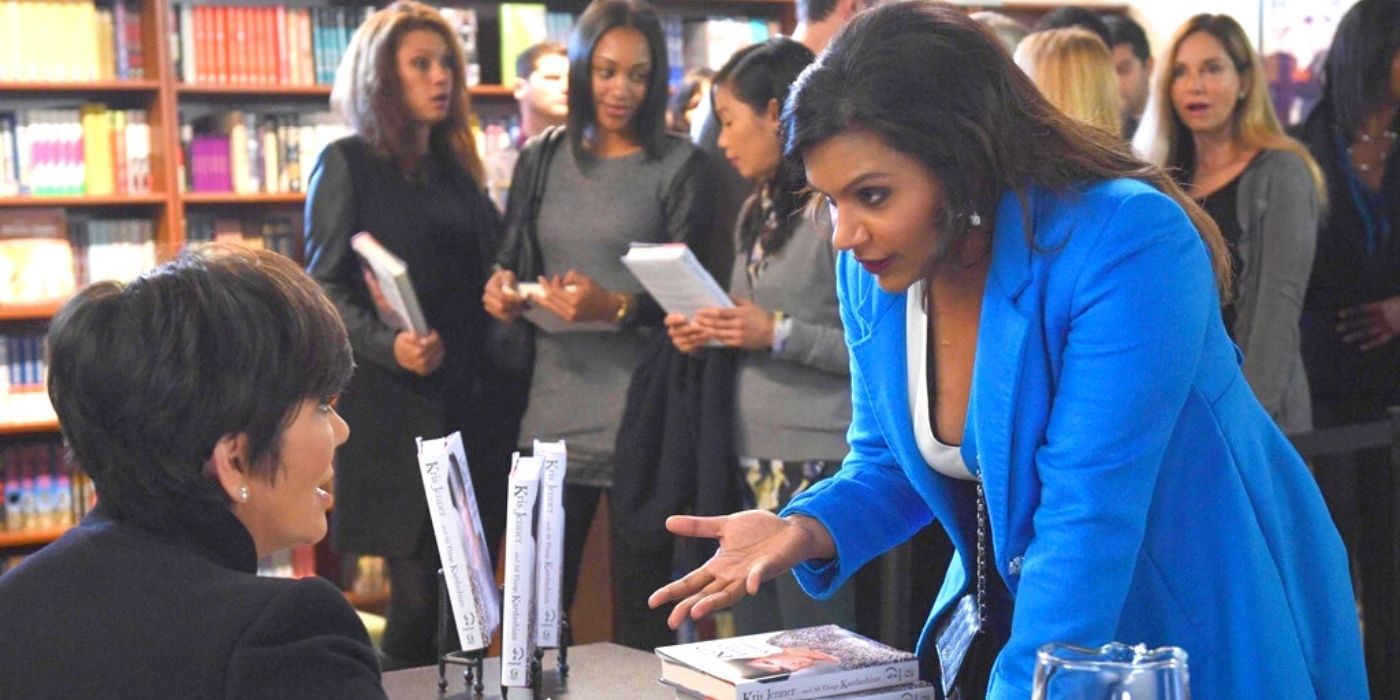 Mindy talks to Kris Jenner at a book signing