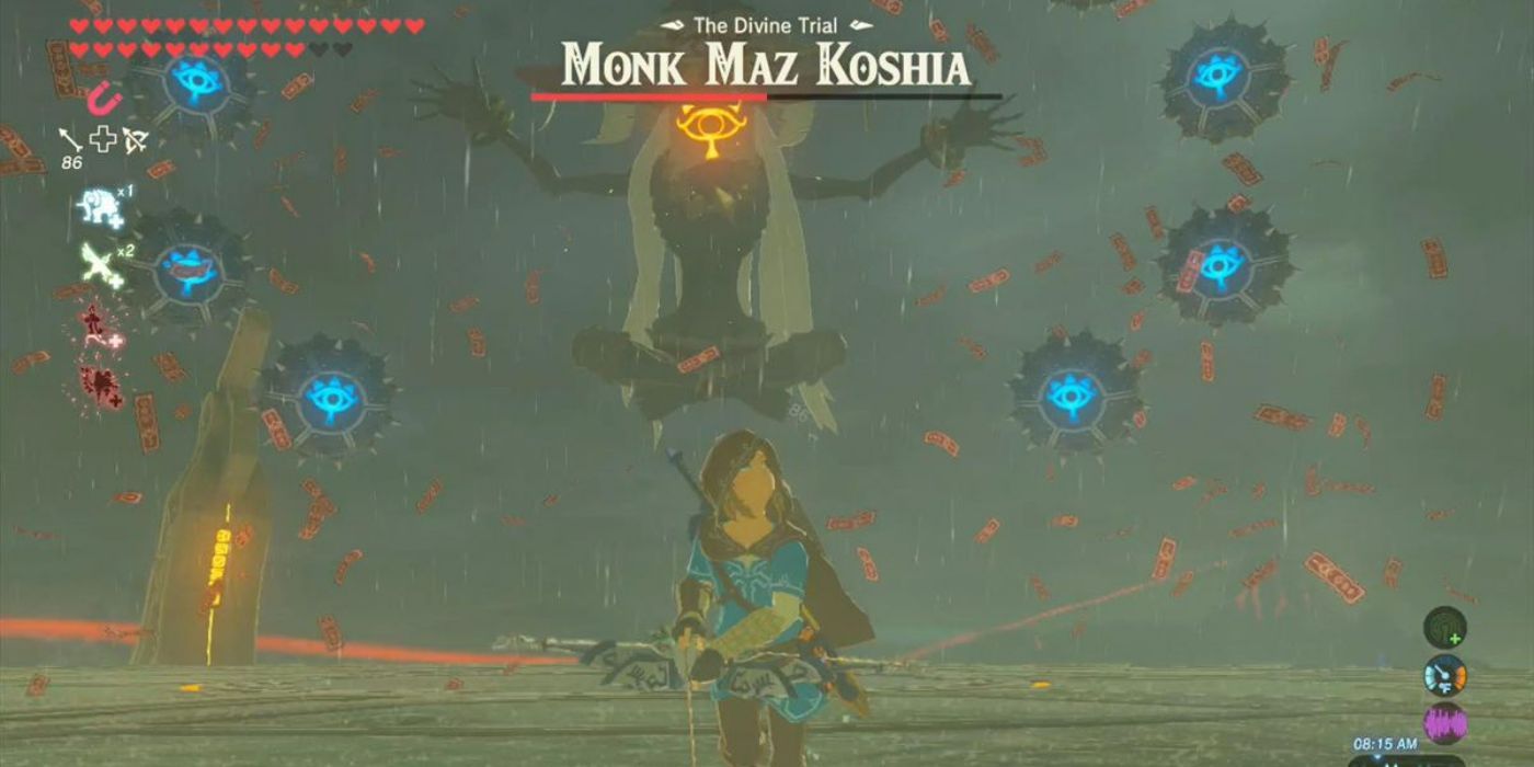 Link fighting Monk Maz Koshia in Breath of the Wild 