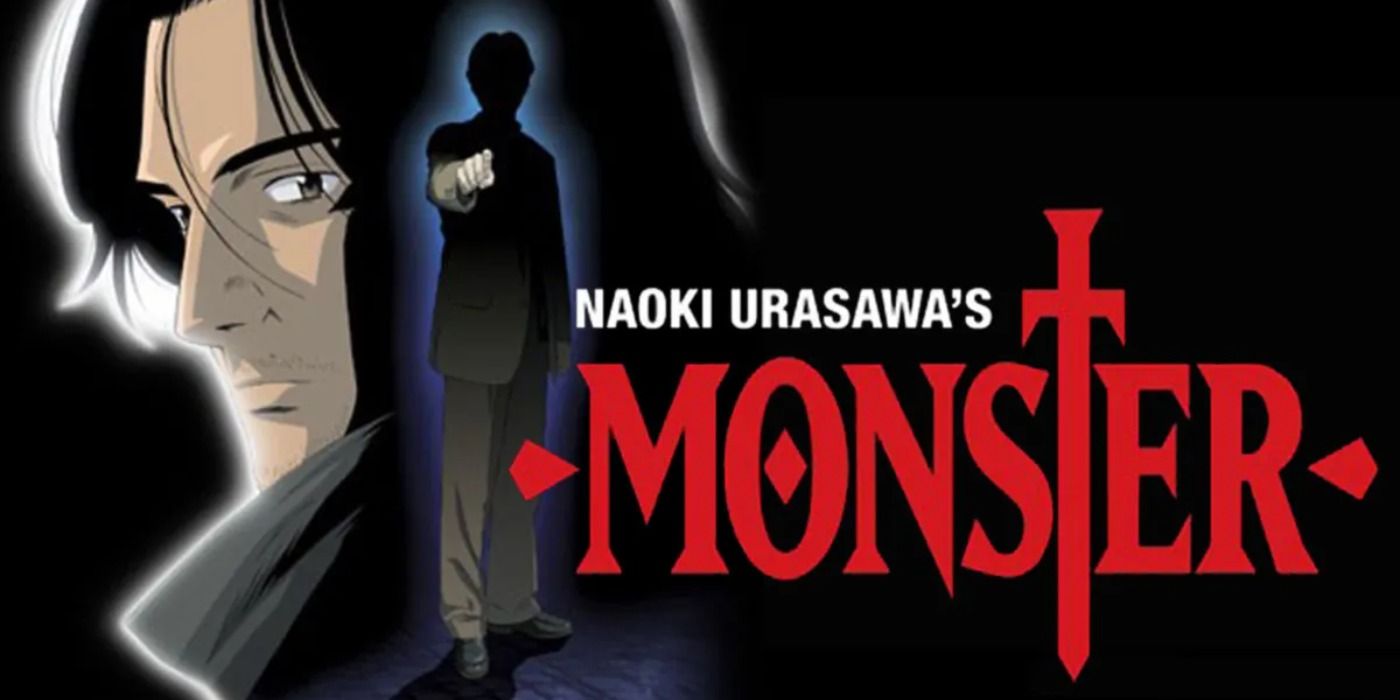 Kenzo Tenma with the silhouette of Johan Liebert in Monster anime key art.