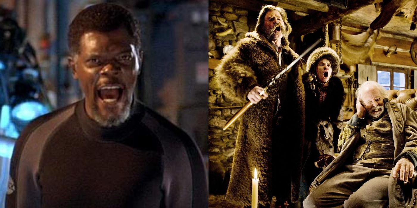 Split image showing scenes from Deep Blue Sea and The Hateful Eight