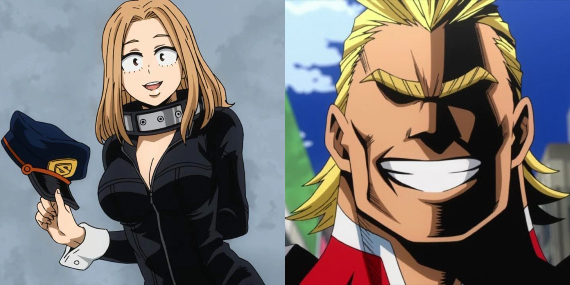 Split image showing Utsushimi and All Might in My Hero Academia.