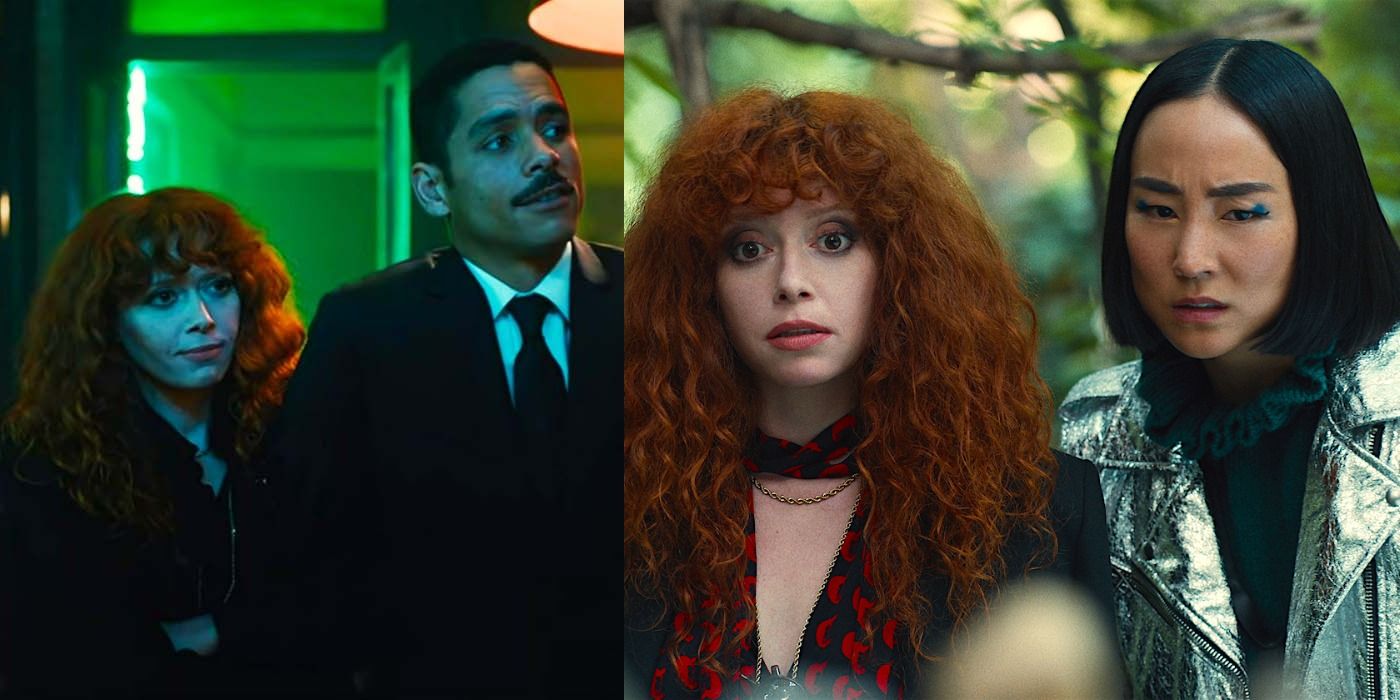 A split image showing Nadia and Alan, and Nadia and Maxine in Russian Doll.