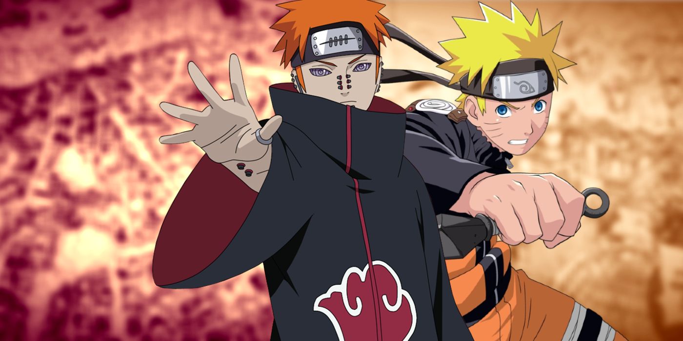 Naruto's battle with Pain over manga panels.