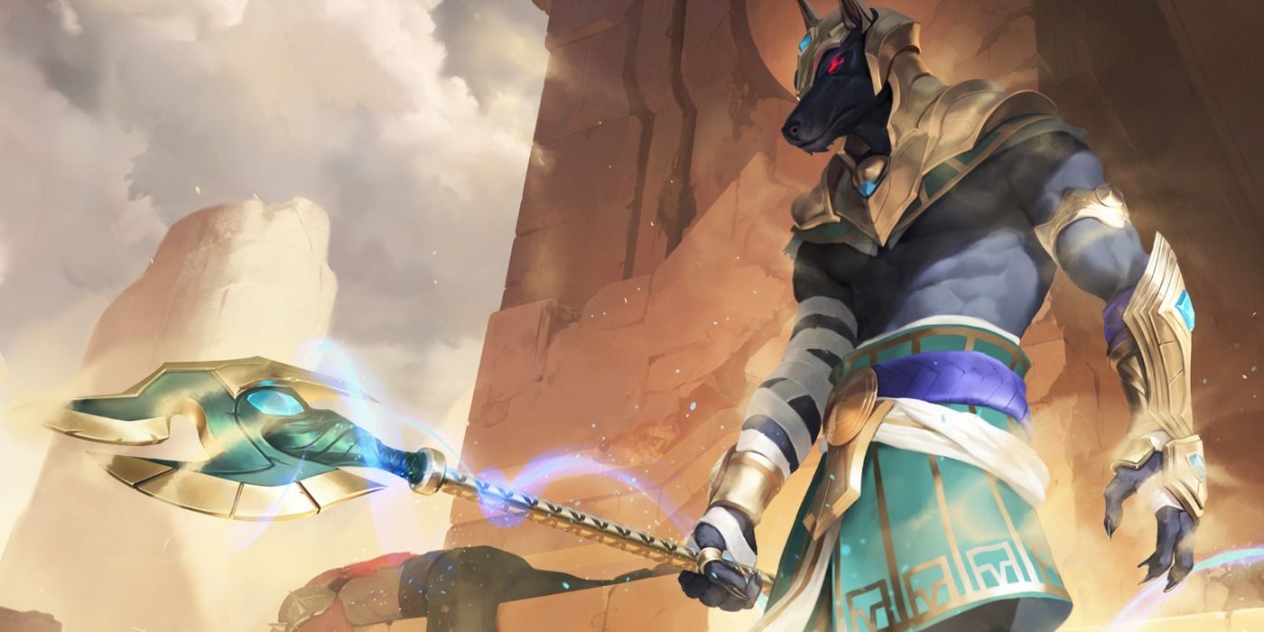 Nasus holds his ax in legends of runeterra