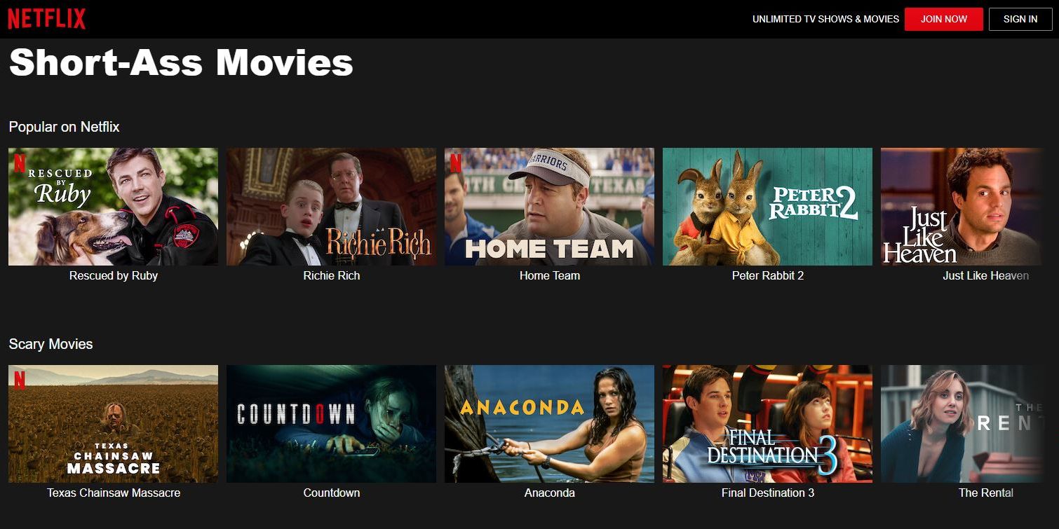 Netflix Short Movies Category