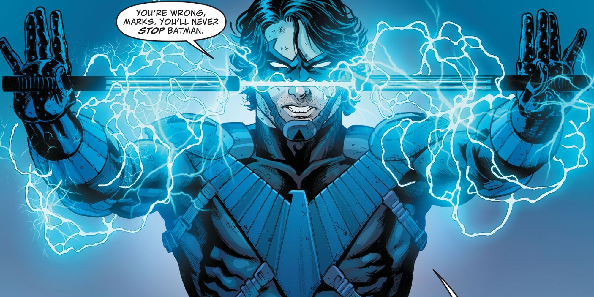 Nightwing charging his escrimas in Future State Nightwing #2
