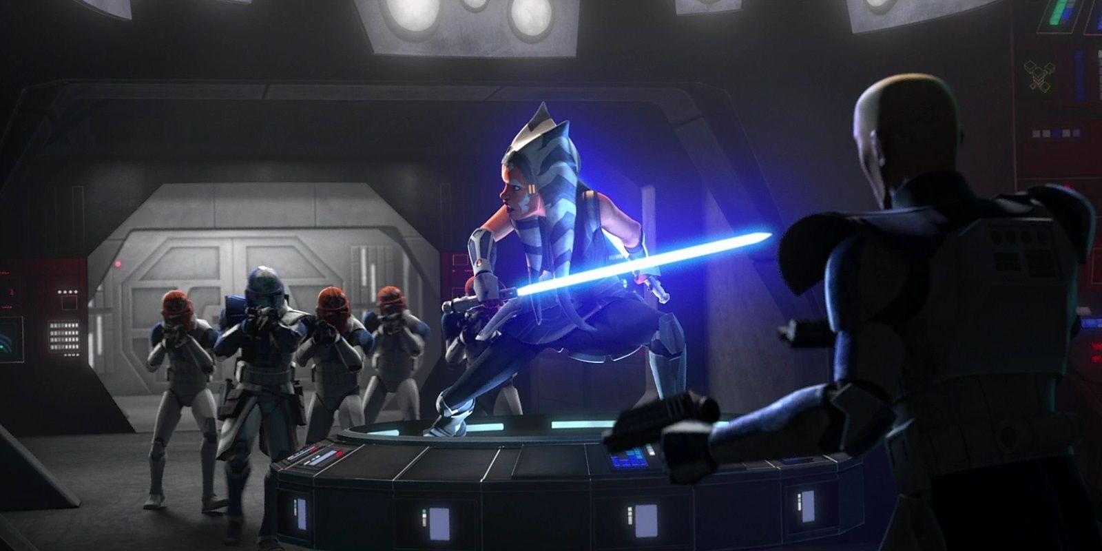 Ahsoka under attack during Order 66 in Star Wars The Clone Wars