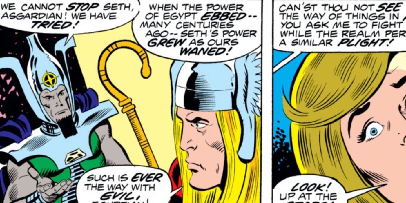 Osiris talks to Thor in Marvel Comics.