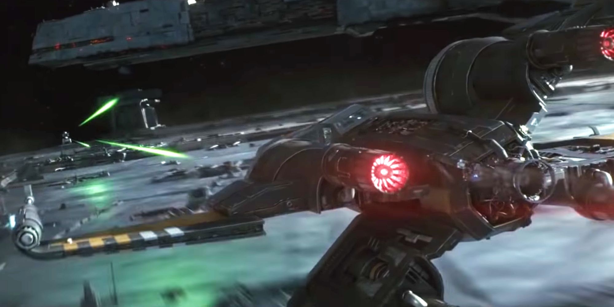 Poe Dameron taking on a Dreadnought cruiser in Star Wars The Last Jedi