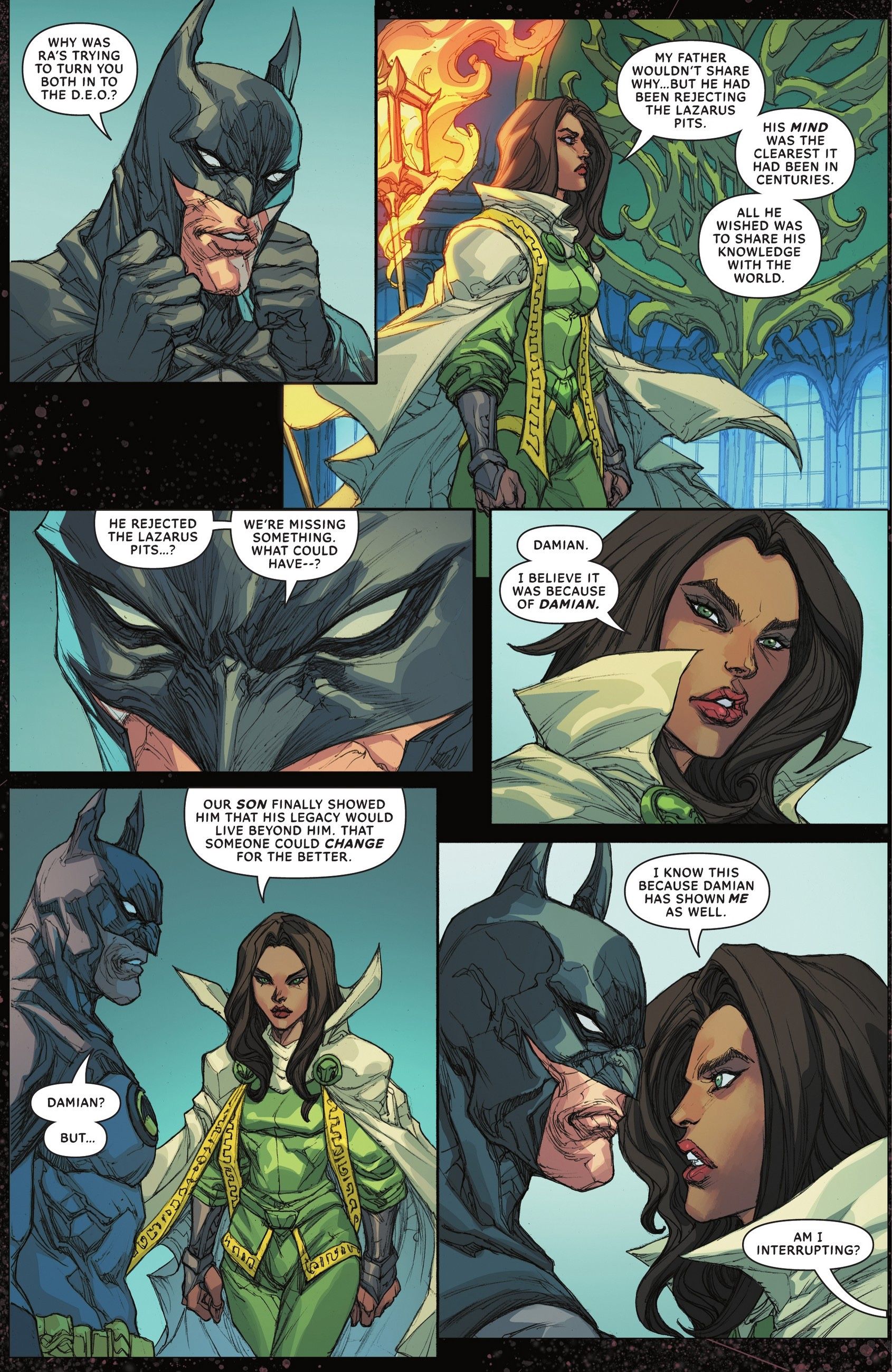 Talia tells Batman her father was seeking redemption.