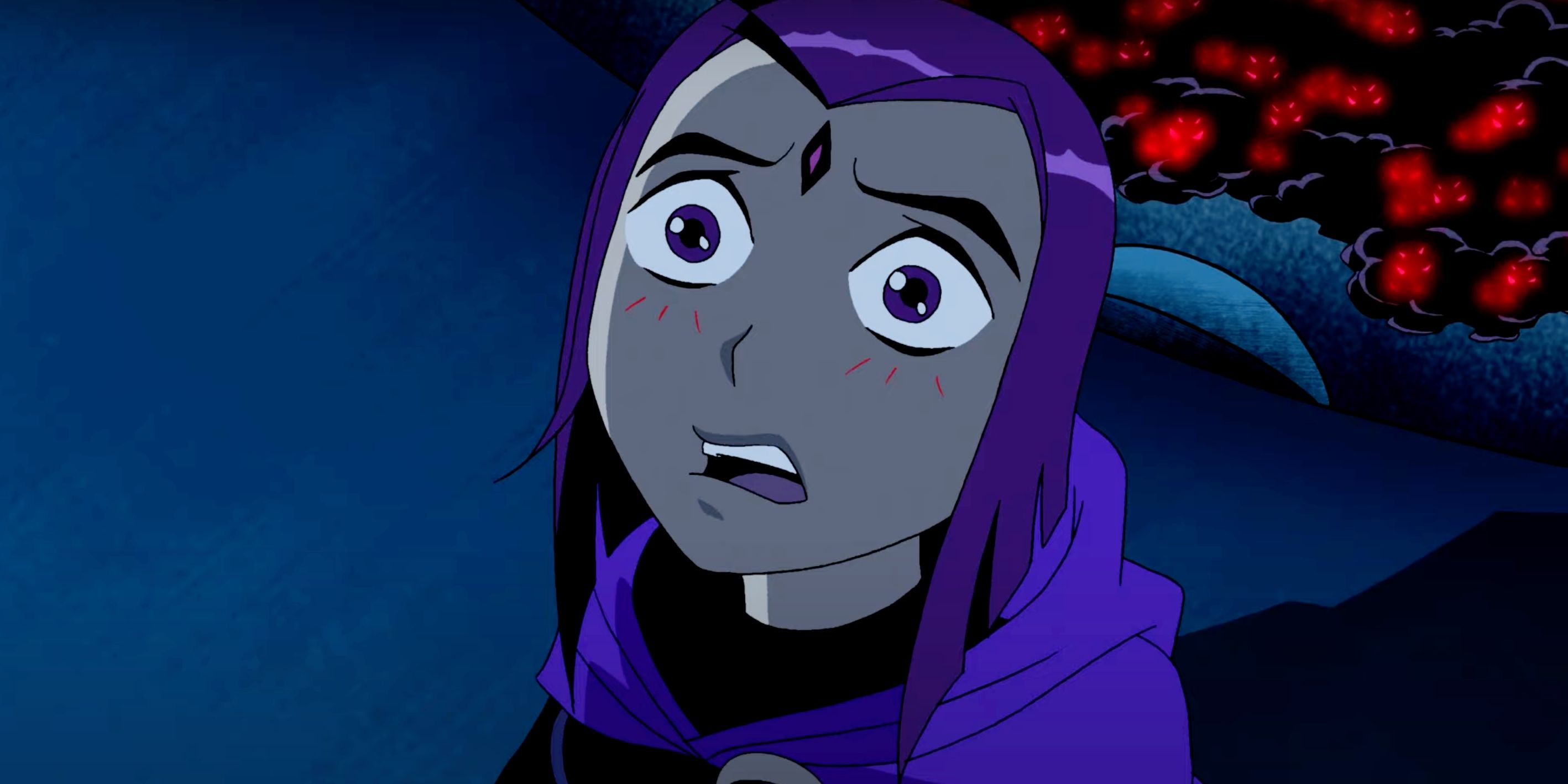 Raven looking scared in Teen Titans