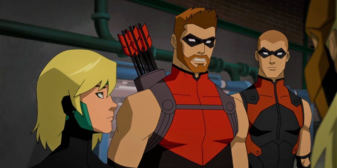 Red Arrow, Arsenal, and Terra talking with Tigress in Young Justice Phantoms