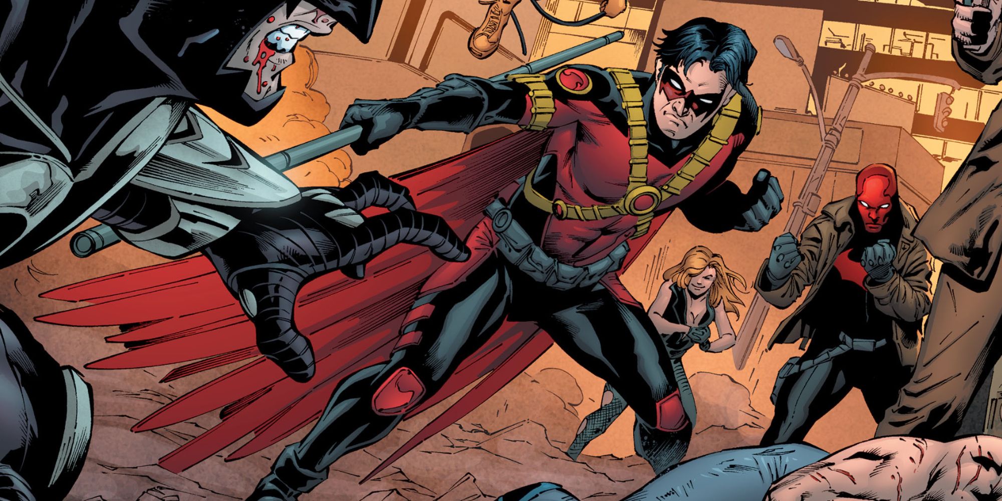 Red Robin and the Bat Family assembled against Talon in Batman Eternal 52