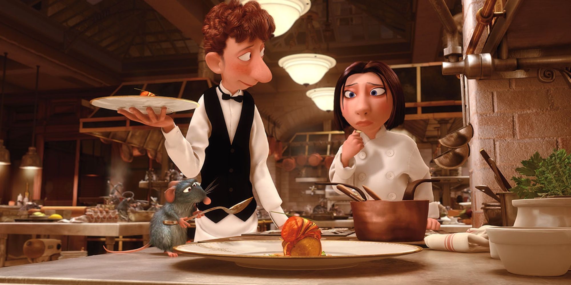 Image Of Linguini Watching Colette As She Watches Remy Cook In Ratatouille 