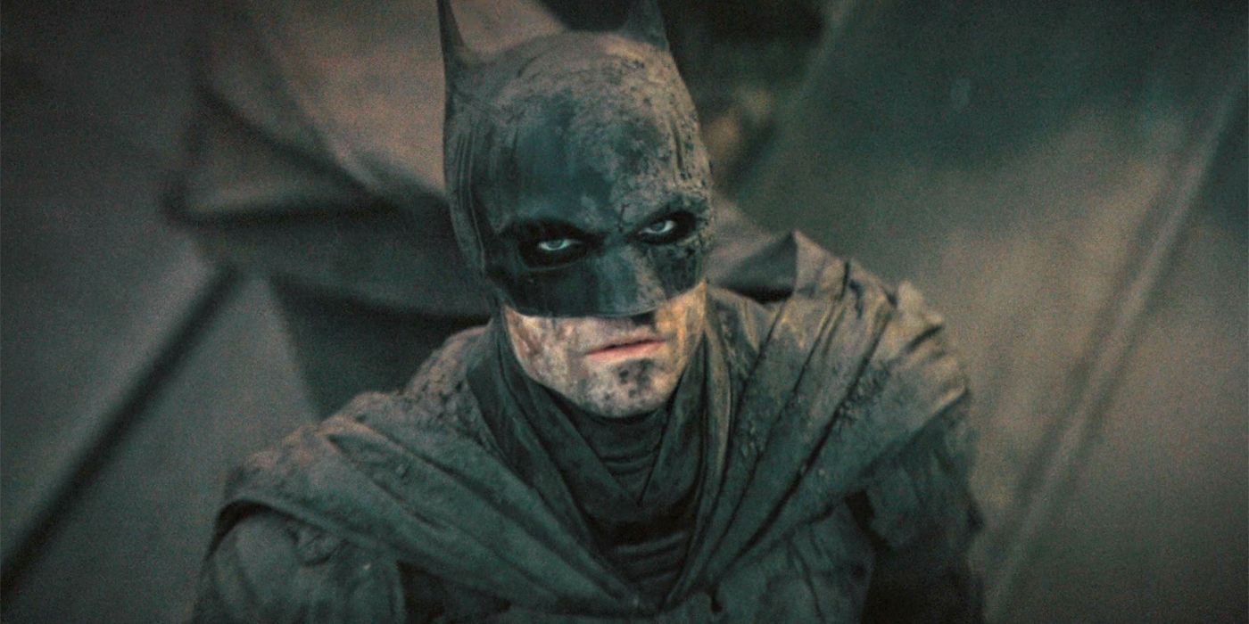 Robert Pattinson looking up in The Batman