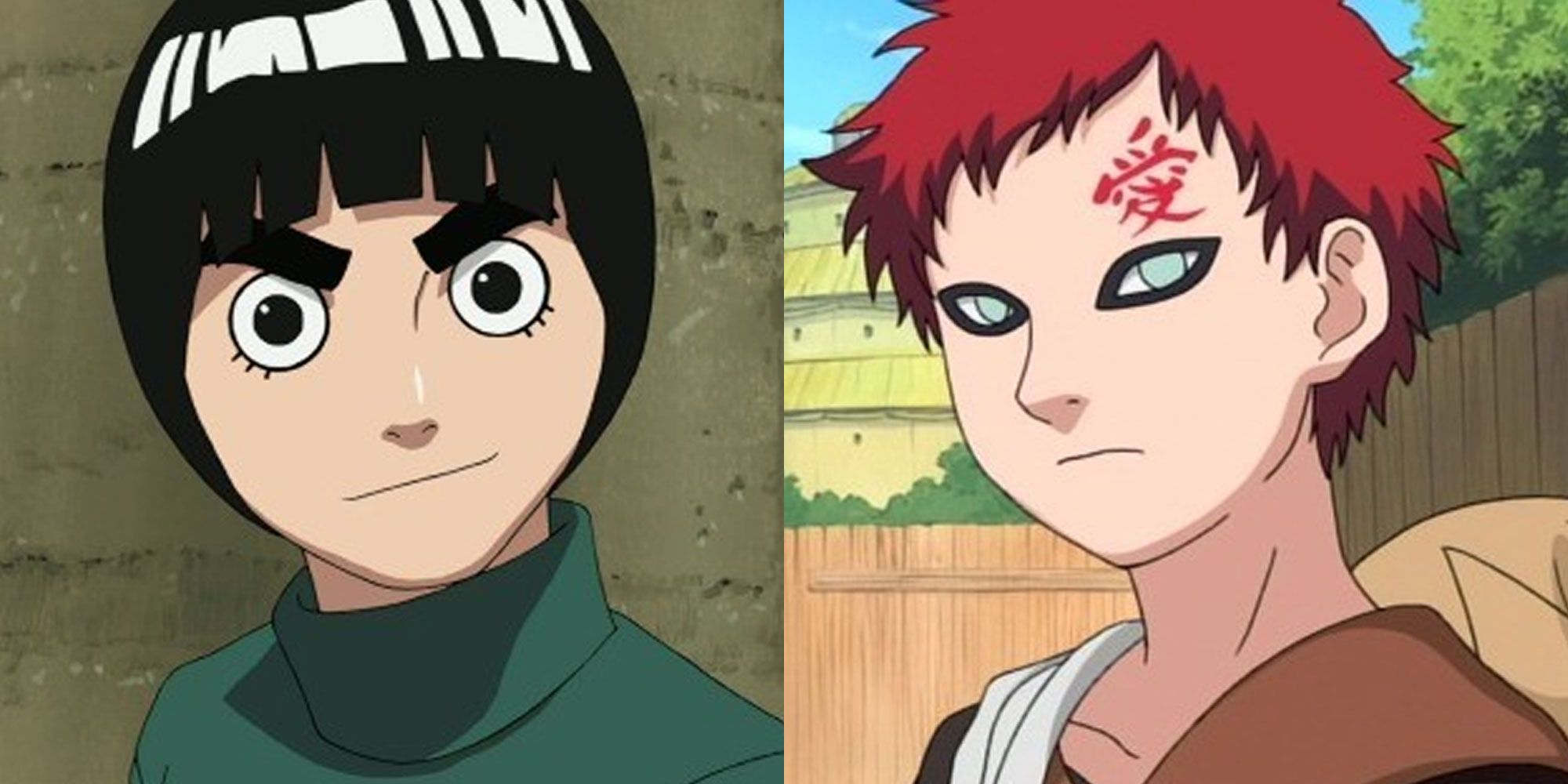 Split image showing Rock Lee and Gaara in Naruto.