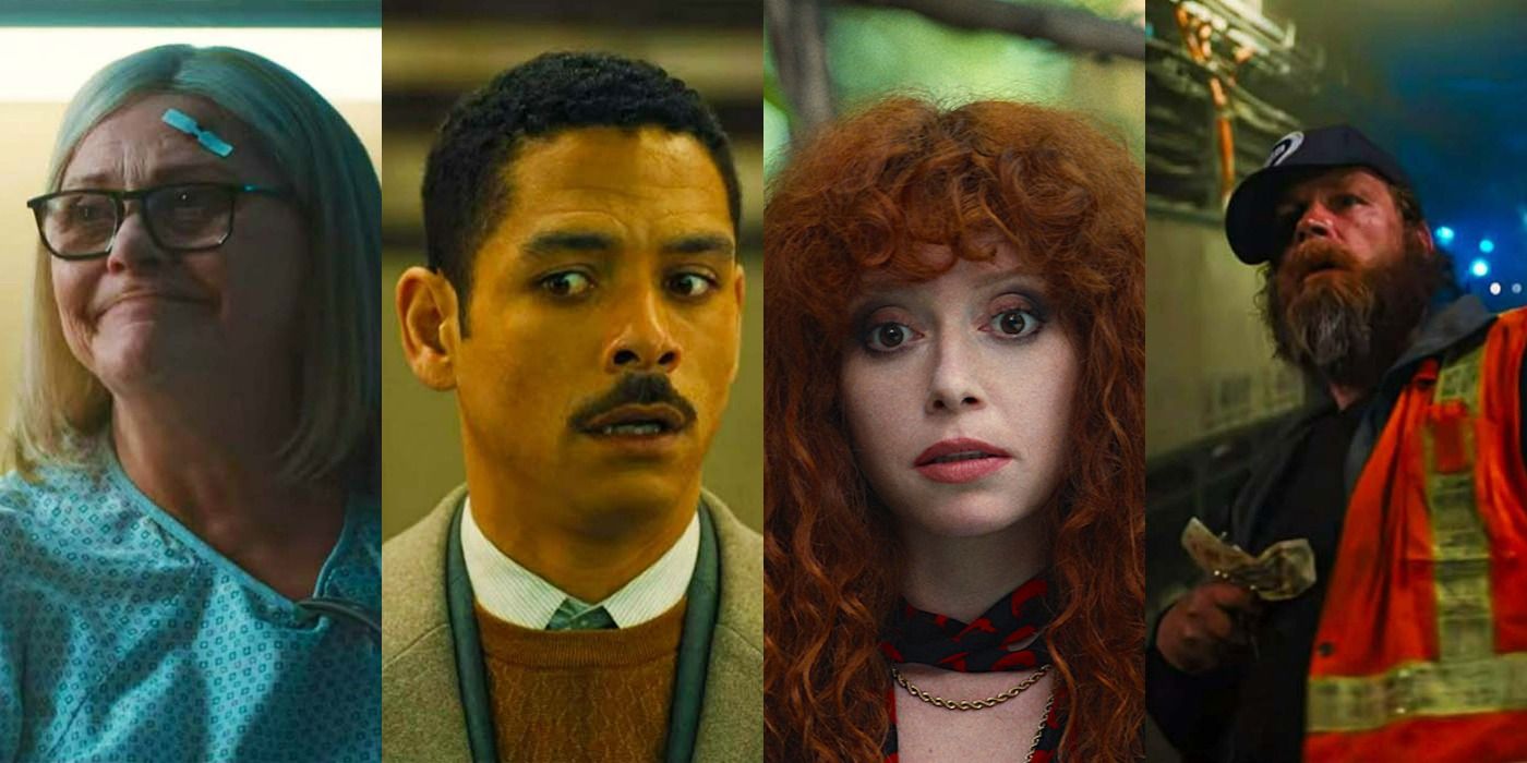 A quad-split image showing Ruth (left), Alan (left center), NAdie (right center), and Horse (right), from Russian Doll.