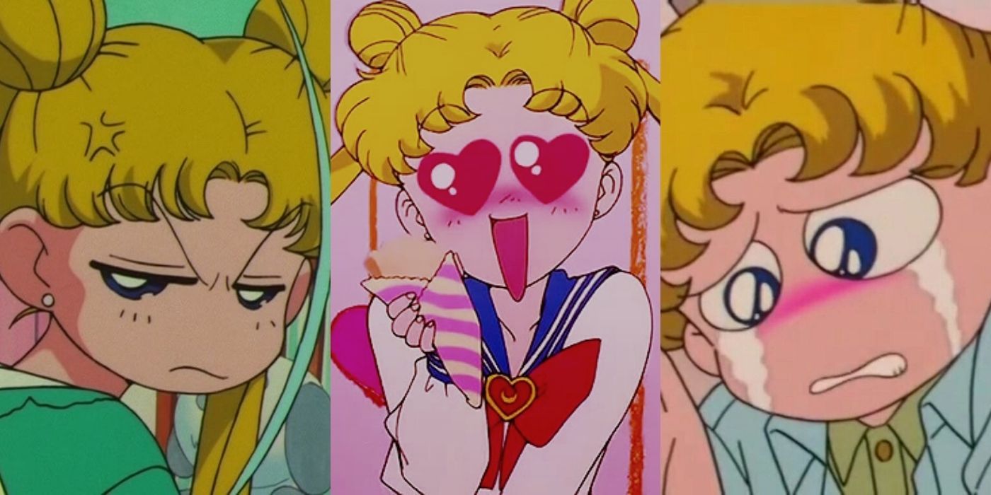 Usagi annoyed, infatuated, and sad in Sailor Moon