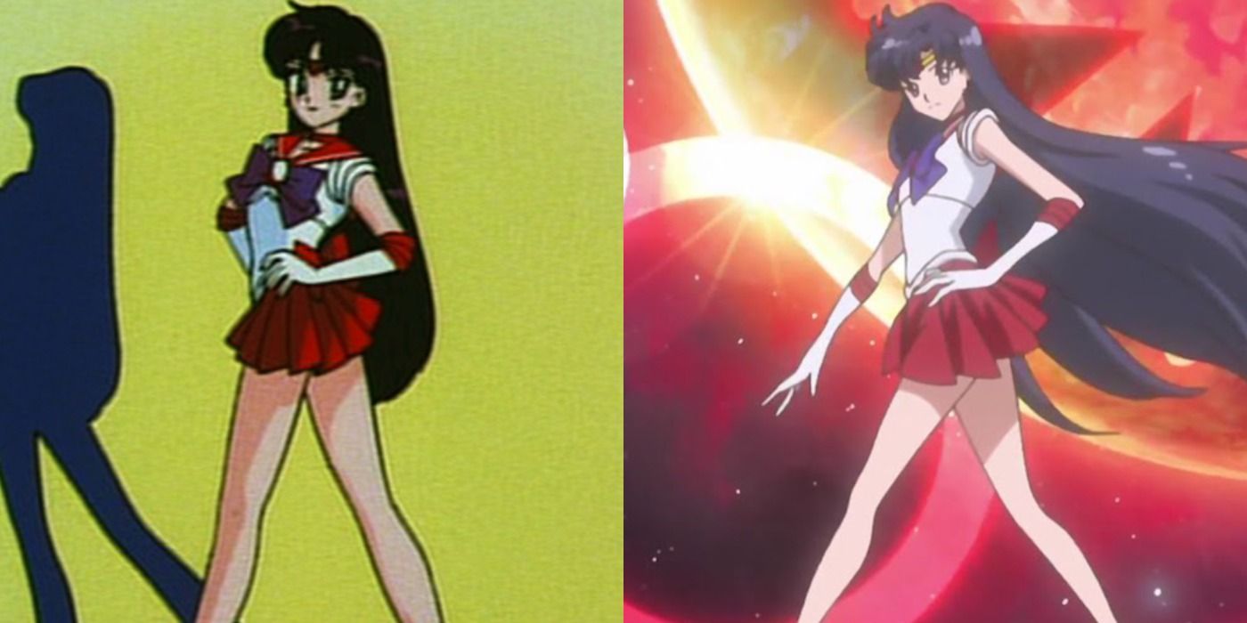 A split image features Sailor Mars in the 90s Sailor Moon anime and in Sailor Moon Crystal