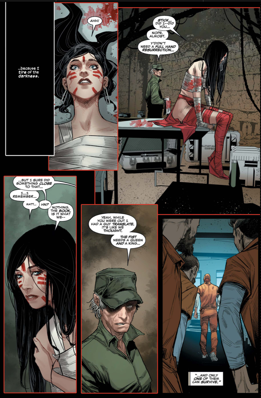 Daredevil #25, Elektra talks to Stick about defeating the Hand