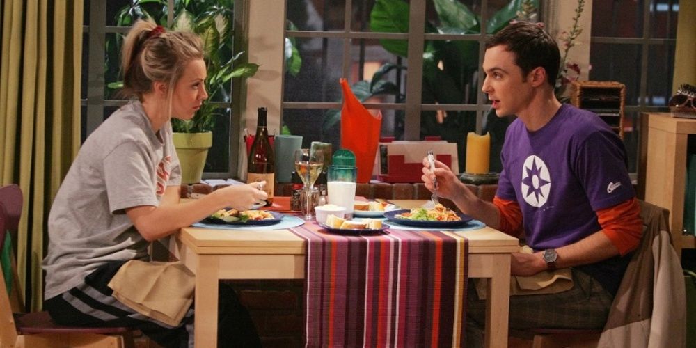 Sheldon and Amy having dinner in The Big Bang Theory 