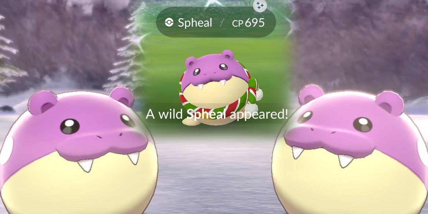An image of three Shiny Spheal From Pokemon Sword And Shield for a Holiday Event In Pokemon GO