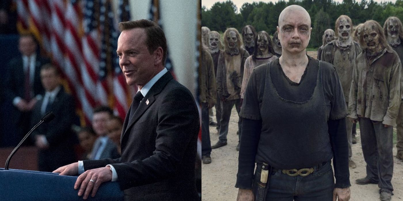 Split image showing scenes from Designated Survivor and The Walking Dead