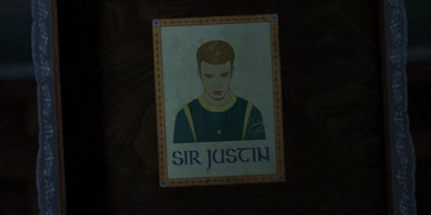 A poster of a Sir Justin in Shrek 2.