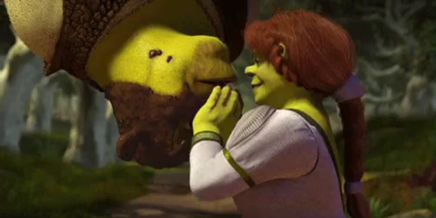 Fiona kissing Shrek in Shrek 2