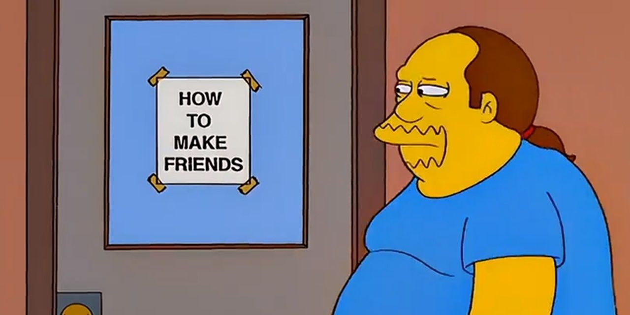 Comic Book Guy approaches the support group for friendless individuals.