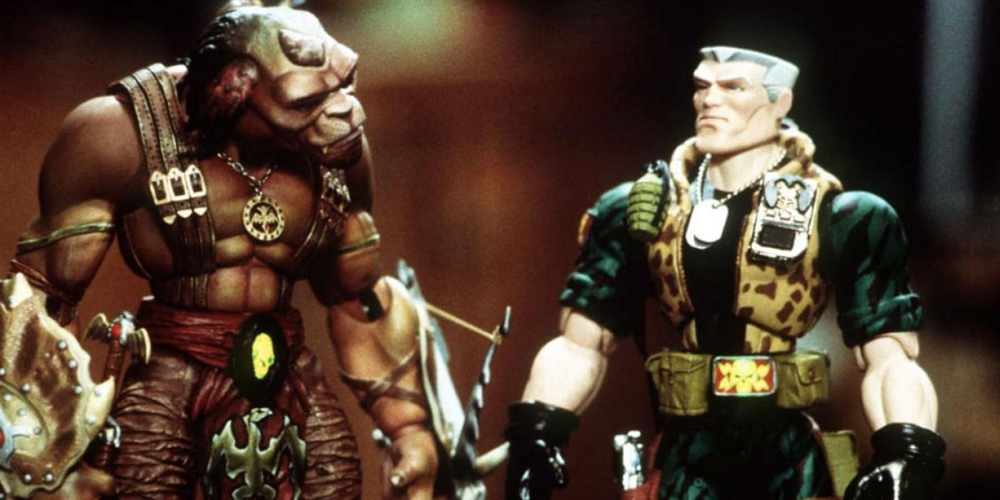 Leader of the Gorgonites talking to a soldier action figure in Small Soldiers