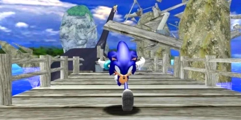 Sonic runs away from an Orca in Sonic Adventure
