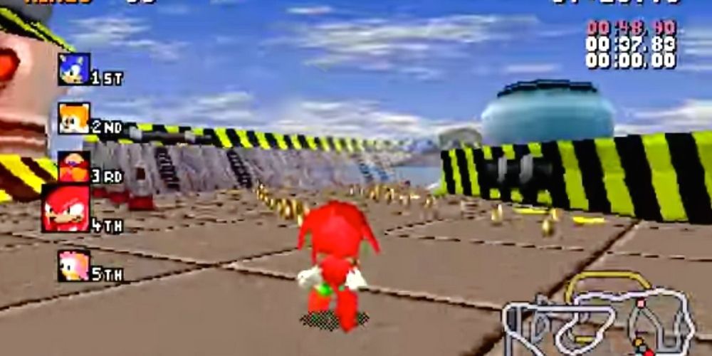 Knuckles races through an industrial zone in Sonic R