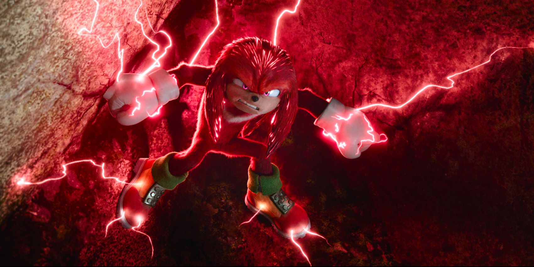 Knuckles with red electricity in Sonic The Hedgehog 2 