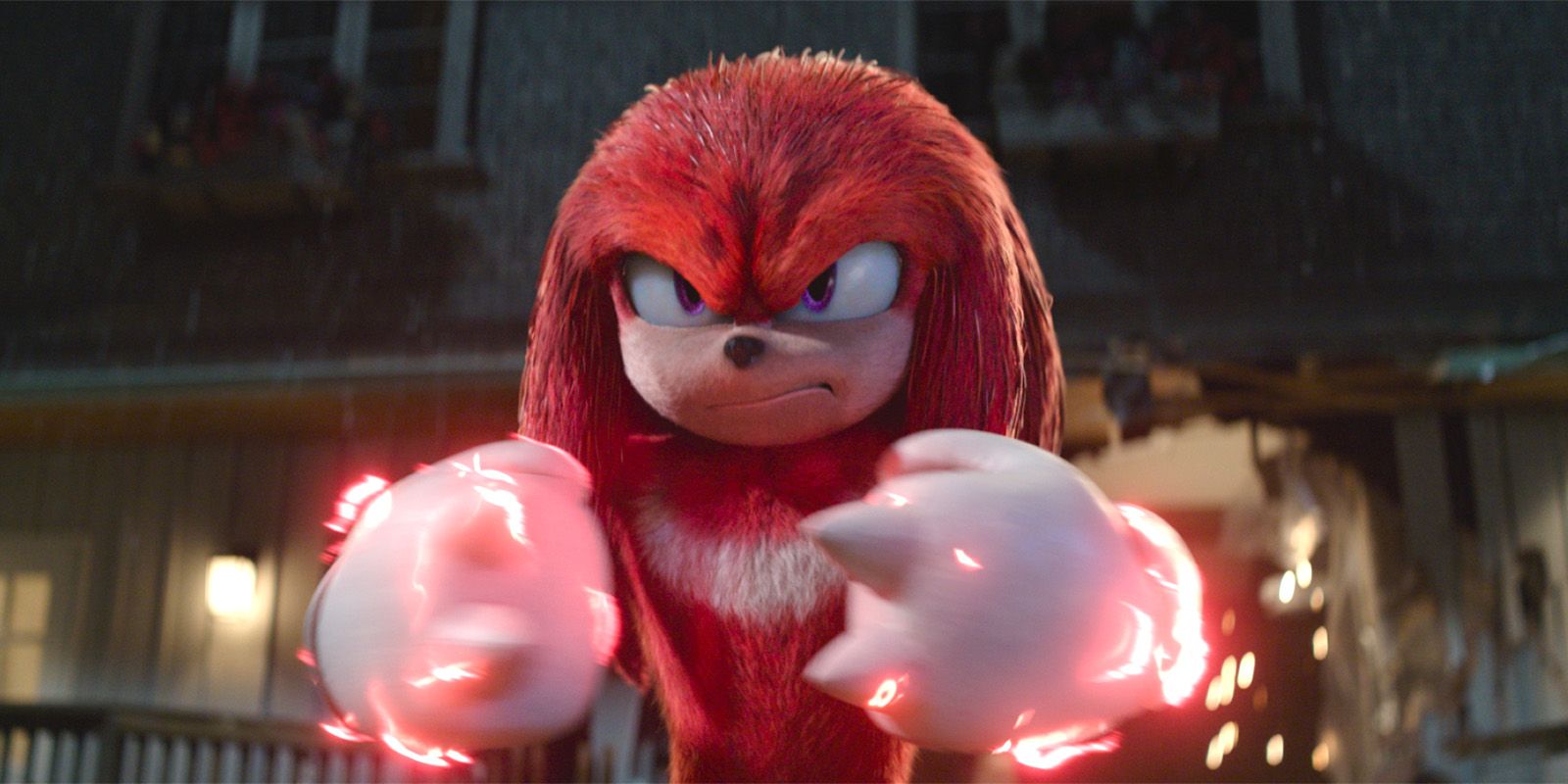 Knuckles powers up his fists in Sonic the Hedgehog 2
