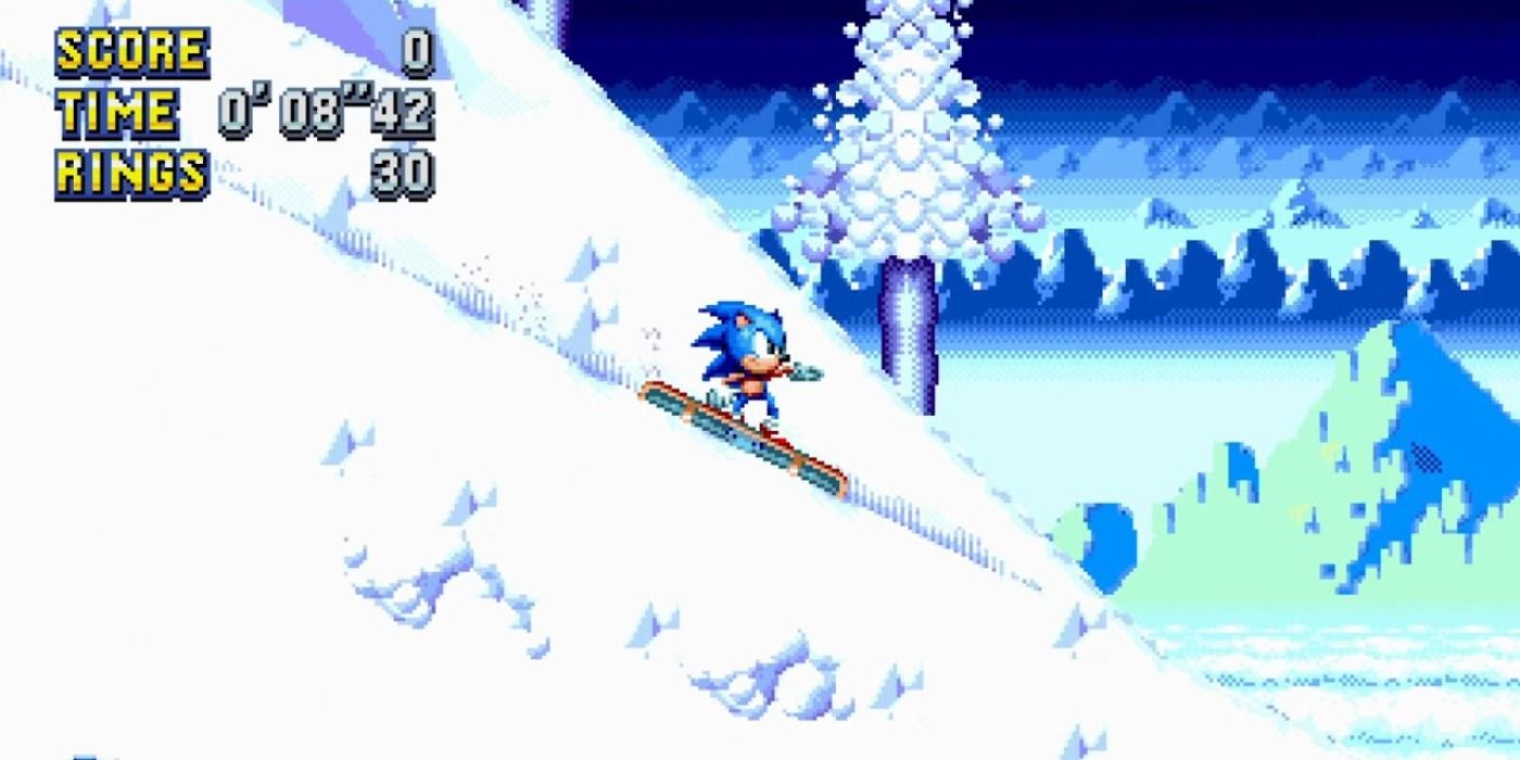 Sonic snowboards in Sonic the Hedgehog 3