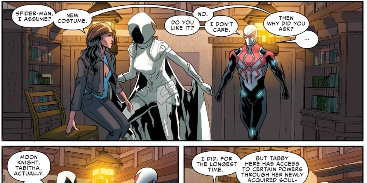 Spider-Man 2099 meets Moon Knight 2099 in Marvel Comics.