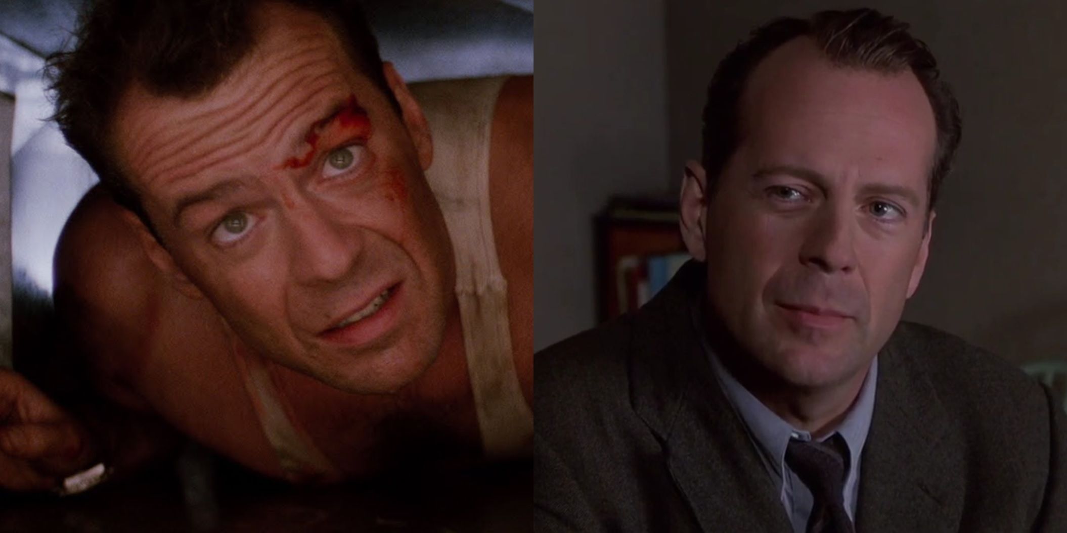Split image of Bruce Willis in Die Hard and The Sixth Sense