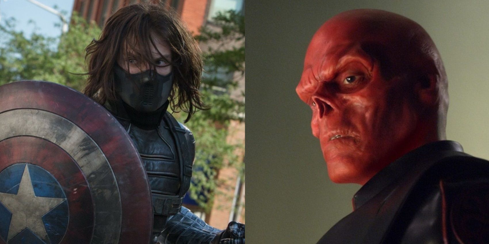 Split image of Bucky in Captain America The Winter Soldier and Red Skull in Captain America The First Avenger