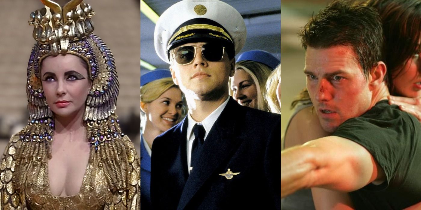 Split image of Cleopatra in Cleopatra, Frank in Catch Me If You Can, and Ethan in Mission Impossible III