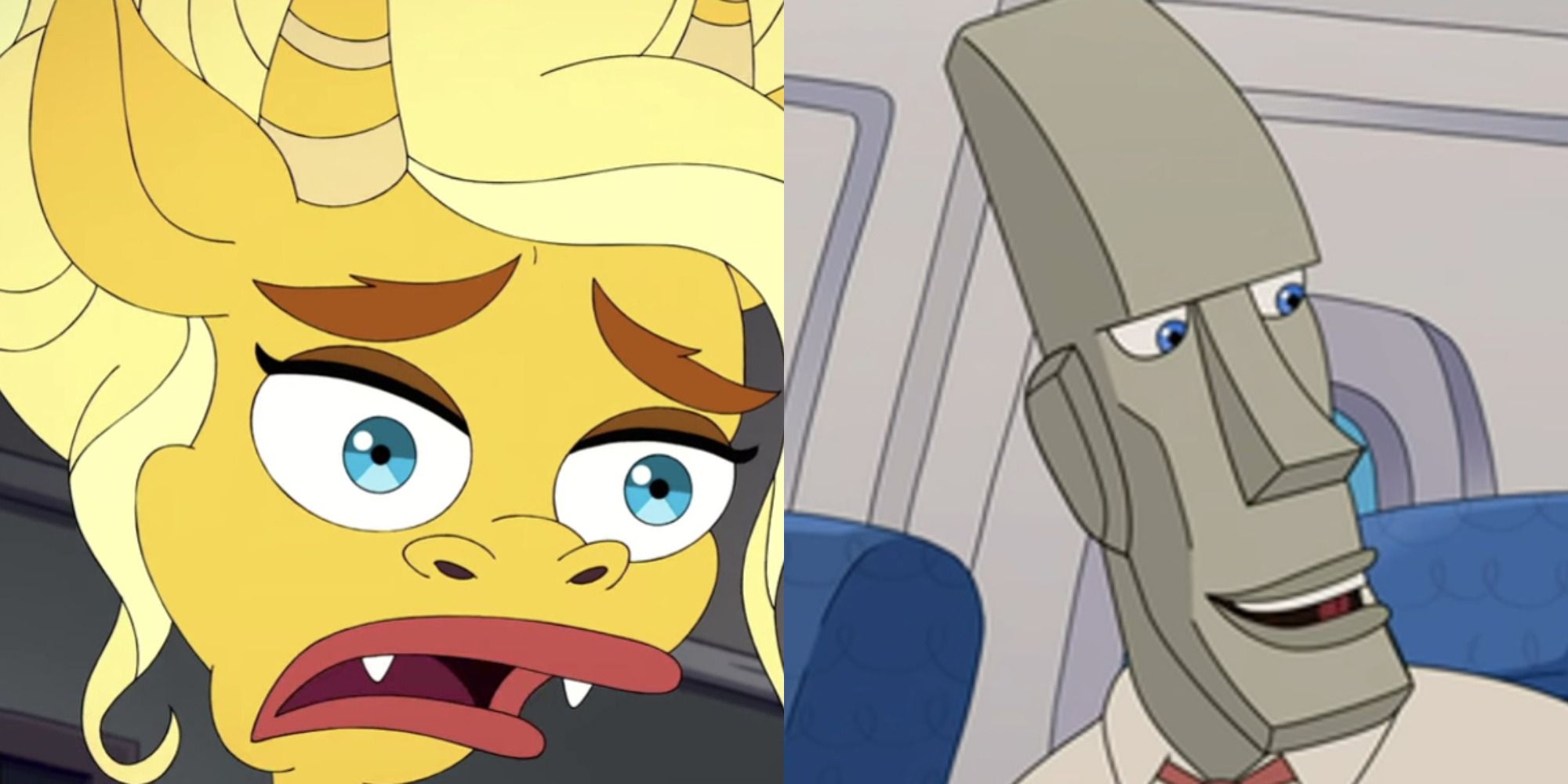 Split image of Connie the HormoneMonster and Pete the Logic Rock from Human Resources