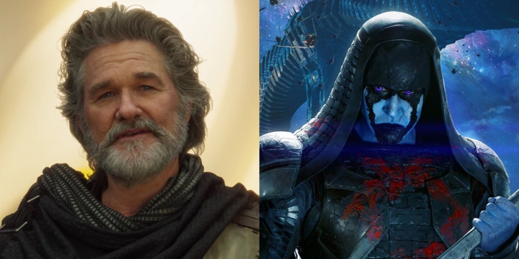 Split image of Ego in Guardians of the Galaxy Vol 2 and Ronan in Guardians of the Galaxy