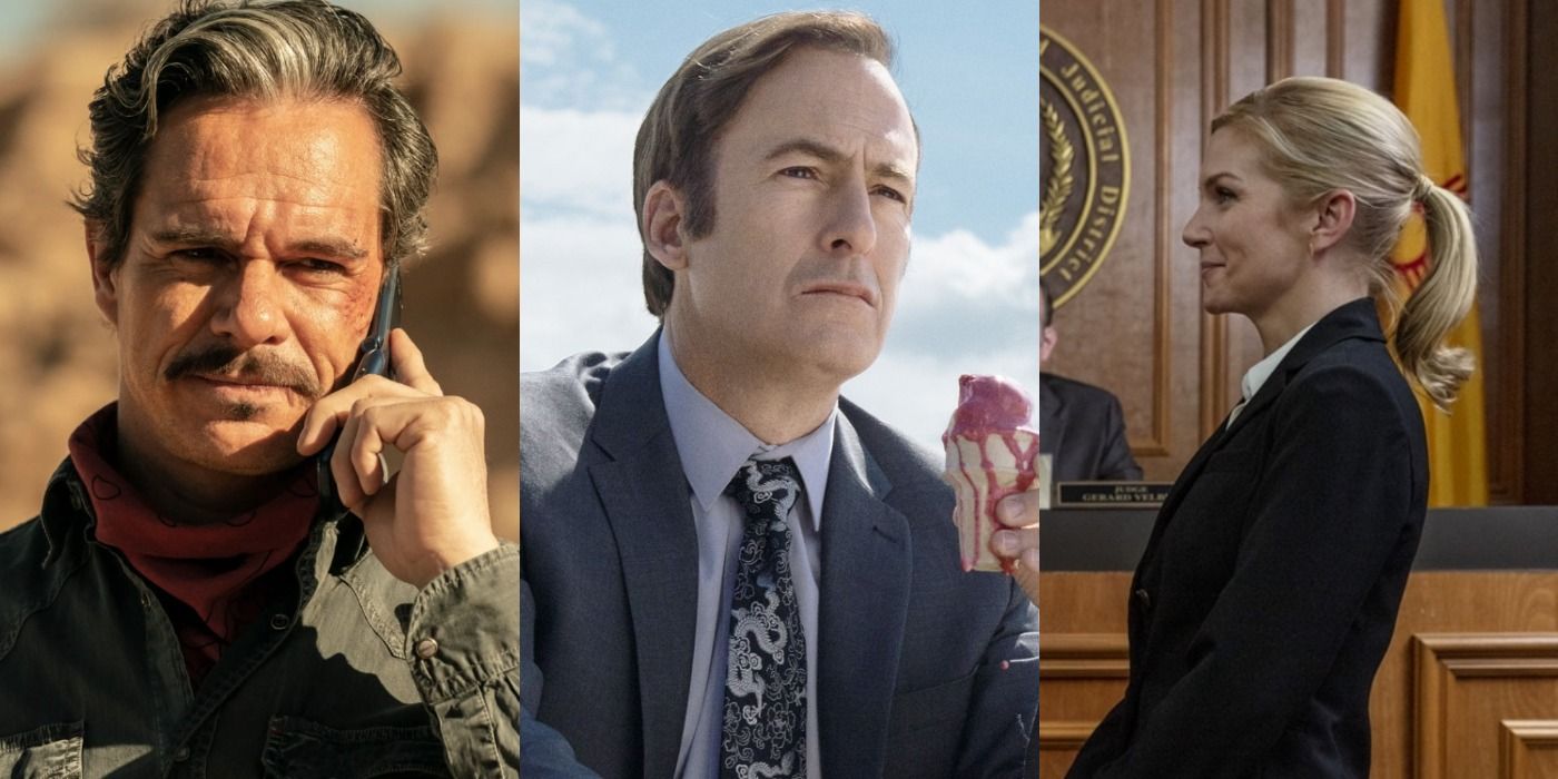 Split image of Lalo, Saul and Kim in Better Call Saul feature