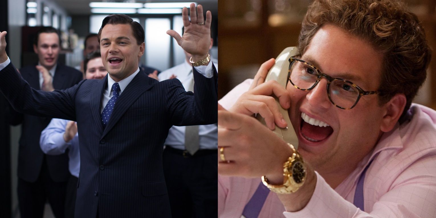 Split image of Leonardo DiCaprio as Jordan Belfort and Jonah Hill as Donnie Azoff in The Wolf of Wall Street